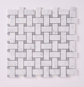 Carrara White Basketweave with Blue Marble Honed 1 piece
